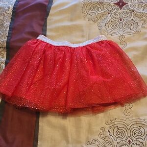Sparkly Red Tulle Skirt with Silver Waistband